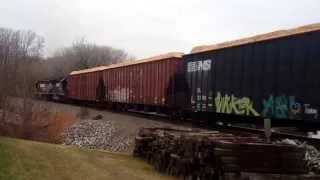 EMD high hood GP38-2 charges west on Norfolk Southern