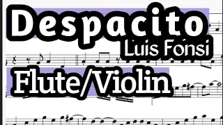Despacito Flute or Violin Sheet Music Backing Track Play Along Partitura