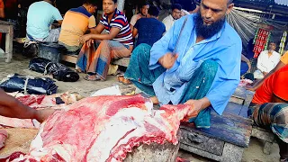 Fastest & Awesome Meat Processing Skills in Village Muslim Beef Market | How to Butcher a Cow Entire