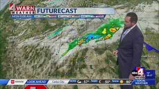 Sunday afternoon showers, breezy conditions, and cooler temperatures