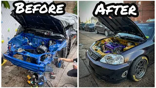 Fully building a 575hp turbo civic from stock in 10 minutes - amazing transformation !!!