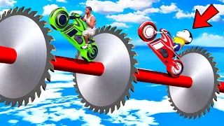 SHINCHAN AND FRANKLIN THE TRIED IMPOSSIBLE SAW BLADE THIN PIPE PARKOUR CHALLENGE WITH BIKE GTA 5