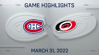 NHL Highlights | Canadiens vs. Hurricanes - Mar 31, 2022