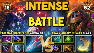 INTENSE PROS BATTLE | Fast Max Stack Frost Arrow Drow Ranger Vs. Crazy Agility Stealer Slark DotA 2