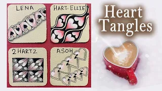 Heart Shape Tangles - Lena, Hart-Ellie, 2Hartz, Asoh - How to draw - Tangle Marathon - Day #18