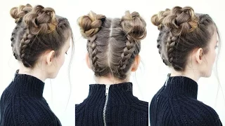 Upside Down Braid Into Braided Space Buns | Braided Hairstyles | Braidsandstyles12