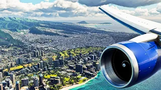 Flight Sim Or Real Life? - 767-400 Reef Runway Approach Into Honolulu 4K