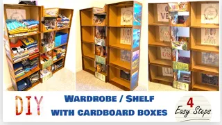 DIY wardrobe for boys with cardboard boxes | DIY organizer | how to make shelf with cardboard boxes
