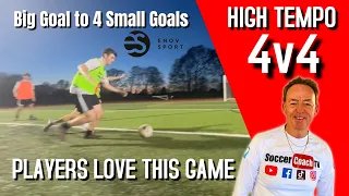 SoccerCoachTV - 4v4 Big Goal to 4 Small Goals. Players love this game.