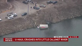 Stolen U-Haul truck drives into Calumet River in police chase