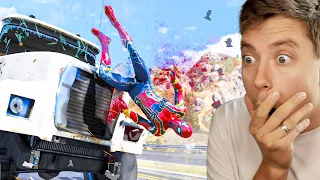 Reacting To EPIC Spiderman Car Crash fails in GTA 5