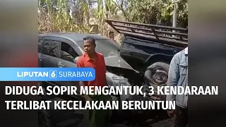Diduga Sopir Mengantuk, 3 Kendaraan Terlibat Kecelakaan Beruntun | Liputan 6 Surabaya