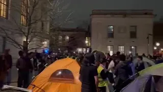 Hundreds of Yale students tent and chant outside in pro-Palestinian protest