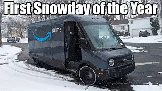 Working in Rivian's Electric Delivery Van During A Snowstorm