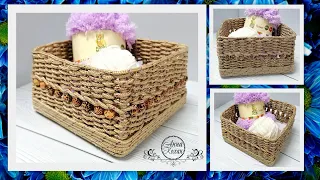 DIY🗃WICKER BASKET MADE OF CORD AND CARDBOARD with your own hands🗃The organizer of the rope🗃