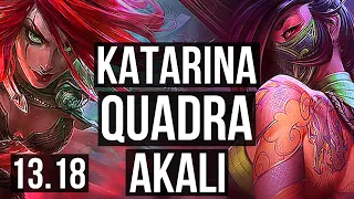 KATA vs AKALI (MID) | Quadra, 1.3M mastery, 500+ games | KR Master | 13.18