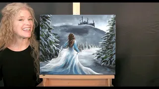 How to Draw and Paint WINTER PRINCESS - Paint and Sip at Home - Fun Beginner Acrylic Painting Lesson