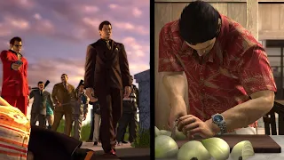 Orphanage demolition scene but Kiryu is inside cutting onions and gets crushed