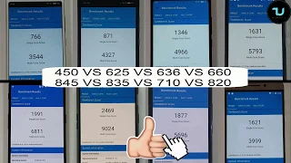 Antutu test Snapdragon 450 vs 625 vs 636 vs 660 vs 710 vs 820 vs 835 vs 845 benchmarks! 2018