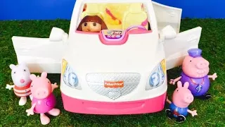 PEPPA PIG Fisher Price SUV Car Ride With Dora The Explorer Videos For Kids!