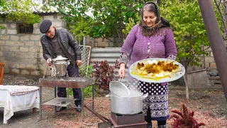 Cooking Delicious BEEF KHINKALI in Village House, Beautiful Rural Village Life of Azerbaijan