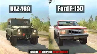 Spintires Mudrunner UAZ 469 vs Ford F 150 | Russian vs American Scout Vehicle