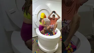 Rubber Ducky Scared Boyfriend in Worlds Largest Toilet Surprise Egg Pool and He Fell In #shorts