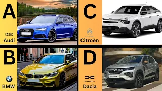 ABC Car Brands 🚗  Alphabet Car Brands Learning Game 🚗   Cars from Z to Z