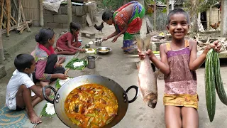 Santali tribe mother cooking BIG FISH curry with FARM FRESH vegetable | big fish cooking and eating