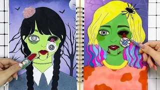 【🐾paper diy🐾】Paper DIY Makeup🤢 Wednesday Zombie Makeup vs Enid Zombie Makeup💄Super Diy Paper