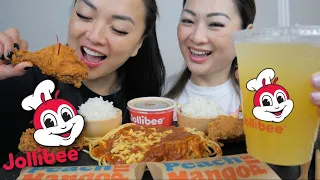 JOLLIBEE Feast with SAS *Funny* Spicy Chickenjoy with Spaghetti Mukbang | N.E Let's Eat