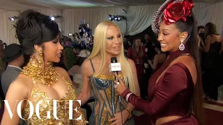 Cardi B & Donatella Versace on Cardi's Golden Metal Dress | Met Gala 2022 with La La Anthony