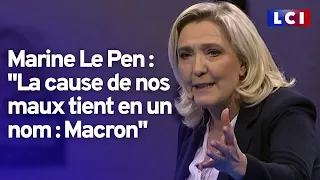 "La cause de nos maux tient en un nom : Macron", estime Marine Le Pen depuis Le Havre