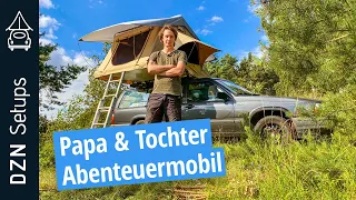 Papa und Tochter Abenteuermobil | DZN Setup: Ocean Cross Sahara Dachzelt auf Volvo 740