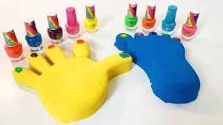 Satisfying Video l How To Make Kinetic Sand Rainbow Hand and Foot & Nail Polish Cutting ASMR