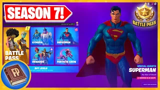 *NEW* SEASON 7 BATTLE PASS! RICK & MORTY + SUPERMAN SKINS! (FORTNITE SEASON 7 BATTLE PASS)