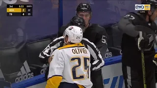 Mathieu Olivier Left Bloodied After Small Scrum Nashville Predators At Tampa Bay Lightning