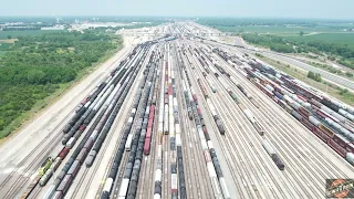 HUMP YARD in ACTION at BNSF GALESBURG YARD! Trains shoving the hill and drone views!