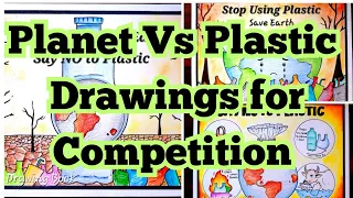 Earth Day Drawing | World Earth Day Drawing | Planet vs Plastic Drawing Idea 2024 | Save Environment