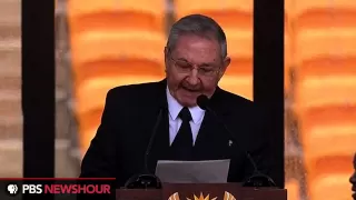 Cuban President Raúl Castro delivers remarks at Nelson Mandela memorial