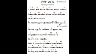 Learn 1st Blessing - Birkat Hamazon  - בִּרְכַּת הַמָּזוׂן  Transliteration, Hebrew, Guitar Chords