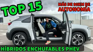 ¡TOP 15! MÁS de 90 km de AUTONOMÍA ELÉCTRICA Los MEJORES coches híbridos enchufables PHEV MOTORK