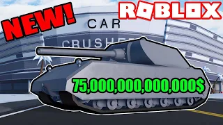 DESTROYING EVERYTHING WITH NEW MOST POWERFUL TANK in ROBLOX CAR CRUSHERS 2