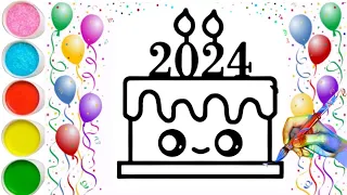 How to Draw A New Year Cake 2024 Easy Drawing,Painting and Coloring for Kids,Toddlers