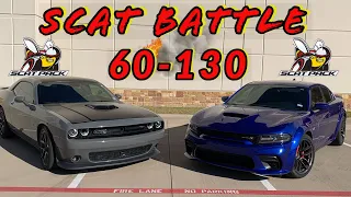 Scatpack Challenger VS  Scatpack Charger Widebody 60-130 test.  Who is really faster?