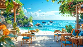 Positive Jazz at Seaside Cafe Ambience ☕ Relaxing Bossa Nova Piano & Crashing Waves for Great moods