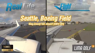 Taxi & Takeoff Seattle, Boeing Field (KBFI) | MS Flight Simulator 2020 vs Real Life | Wing view [HD]