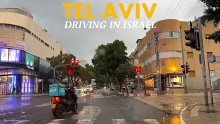 Evening rain in Tel Aviv Driving in Israel 2024