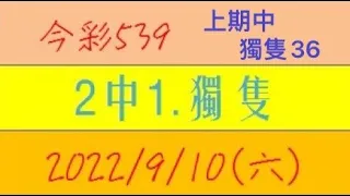 今彩539 『2中1.獨隻』上期中獨隻36【2022年9月10日(六)】肉包先生