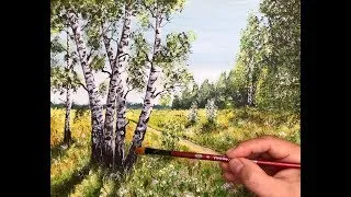 Jak namalować pejzaż z brzozami, akryl, malowanie krok po kroku
